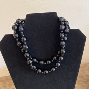 Black glass bead necklace